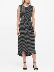 Stripe Twist-Front Midi Dress
