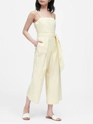 Stripe Linen-Cotton Cropped Jumpsuit