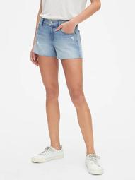 Mid Rise 3" Denim Shorts with Distressed Detail