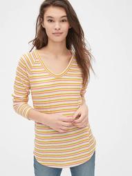 Stripe Waffle-Knit V-Neck T-Shirt
