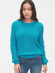 Brushed Wool-Blend Pointelle Crewneck Sweater