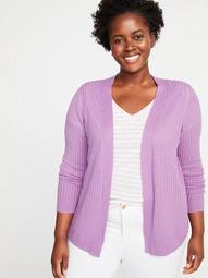 Short Open-Front Plus-Size Pointelle Sweater