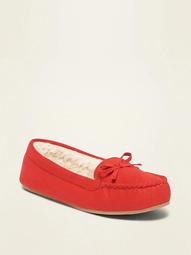 Faux-Suede Sherpa-Lined Moccasin Slippers for Women