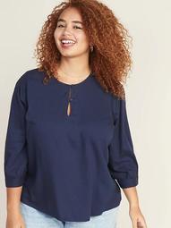 Plus-Size Smocked-Sleeve Twill Top
