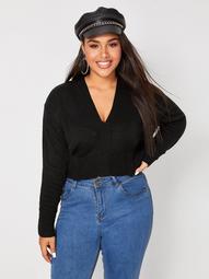 Plus Solid Plunging Neck Crop Sweater