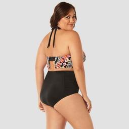 Women's Plus Size Slimming Control Flounce Bikini Top - Beach Betty by Miracle Brands Black Print
