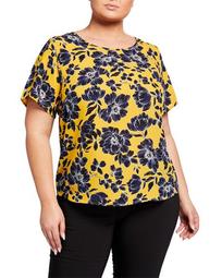 Plus Size Floral-Print Pleated-Back Top