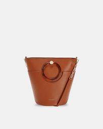 Medium leather circle resin handle bucket bag