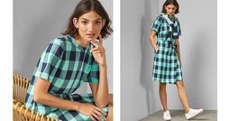Checked wrap front dress