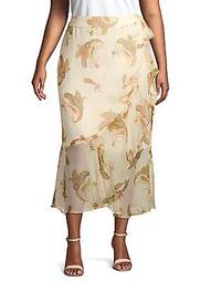 Plus Paisley-Print Ruffled Wrap Skirt