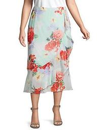 Plus Floral Flounce Midi Skirt