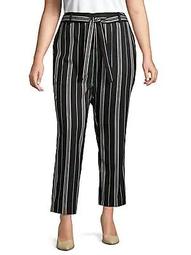 Plus Striped Belted Pants