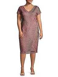 Plus Multi-Tone Embroidered Short Sleeve Dress