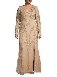 Plus Vine-Detailed Beaded Gown