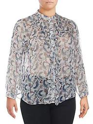 Floral-Print Ruffle Front Blouse