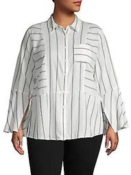 Plus Striped Cotton Button-Down Shirt