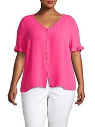 Plus Pink Ruffled Short-Sleeve Top