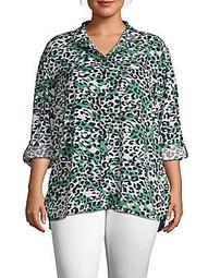 Plus Leopard-Print Long-Sleeve Shirt