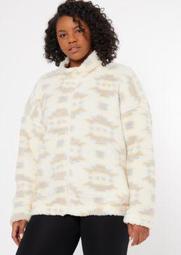 Plus Cream Fair Isle Print Sherpa Sweatshirt