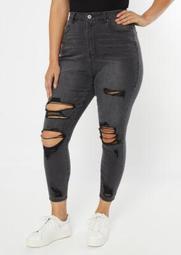 Plus Ultimate Stretch Gray Ripped Curvy Jeggings