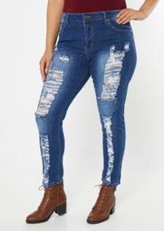 Plus Medium Wash High Wasted Ripped Curvy Jeggings