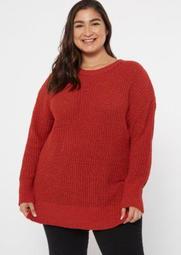 Plus Red Side Slit Chenille Tunic Sweater