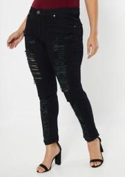 Plus Black High Waisted Distressed Skinny Jeans