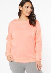 Plus Neon Coral Baby Girl Embroidered Pullover