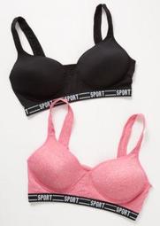Plus 2-Pack Pink Heathered Molded Cup Striped Sport Bra Set