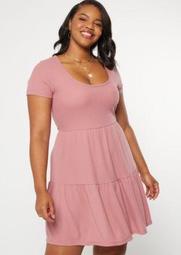Plus Pink Tiered Babydoll Dress