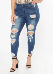 Plus Ultimate Stretch Dark Wash Distressed Ankle Jeggings
