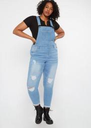 Plus Light Wash Ripped Jean Overalls