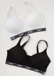 Plus 2-Pack White Molded Cup Striped Sport Bra Set