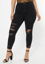 Plus Black High Waisted Ripped Curvy Jeggings