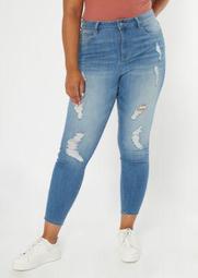 Plus Recycled Medium Wash Ripped Curvy Jeans