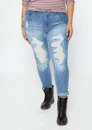 Plus YMI Wanna Betta Butt Medium Wash Ripped Rolled Jeans