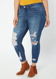 Plus Recycled Medium Wash Distressed Ankle Jeggings