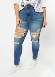 Plus Cello Medium Wash Destructed High Waisted Jeggings