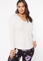 Plus Ivory Speckled Waffle Knit Tunic Top