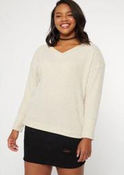 Plus Oatmeal Heather Slouchy Waffle Knit Top