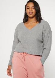 Plus Gray Slouchy Waffle Knit Top