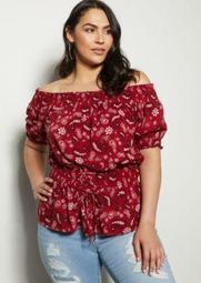 Plus Red Paisley Print Off The Shoulder Corset Top