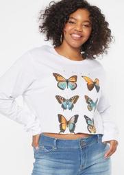 Plus White Free Monarch Long Sleeve Graphic Tee