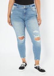 Plus Recycled Throwback Light Wash Distressed Skinny Jeans