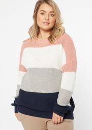 Plus Pink Striped Waffle Knit Sweater