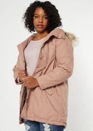 Plus Pink Faux Fur Hood Quilted Anorak Coat
