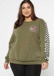 Plus Olive Keep The Mood Graphic Pullover
