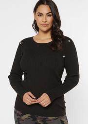 Plus Black Ribbed Knit Studded Bodice Sweater