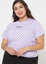 Plus Lavender Checkered Print Baby Girl Embroidered Tee