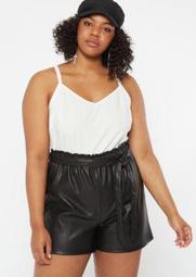 Plus White Faux Leather Paperbag Waist Romper